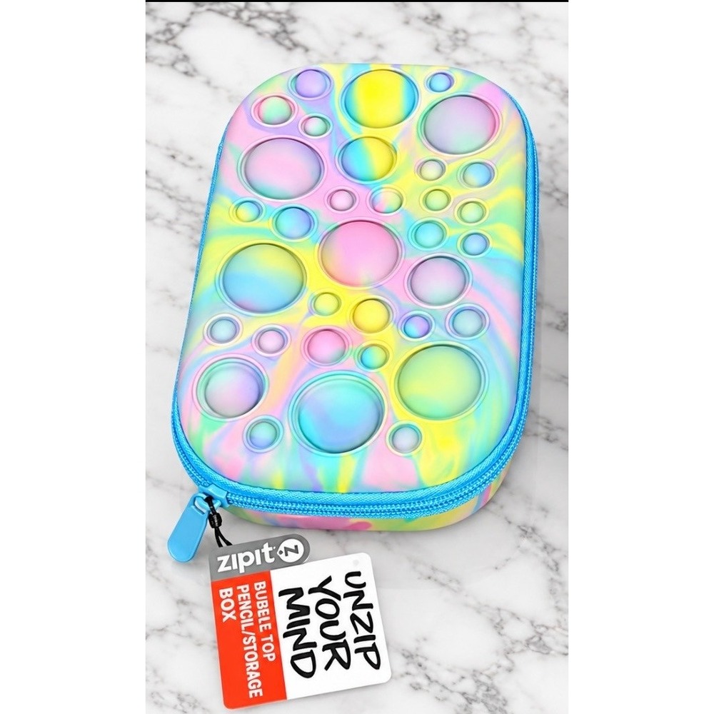 ZIPIT Bubble Top Pencil Box Kids Multicolor NEW Sensory Fidget Case Tie Dye